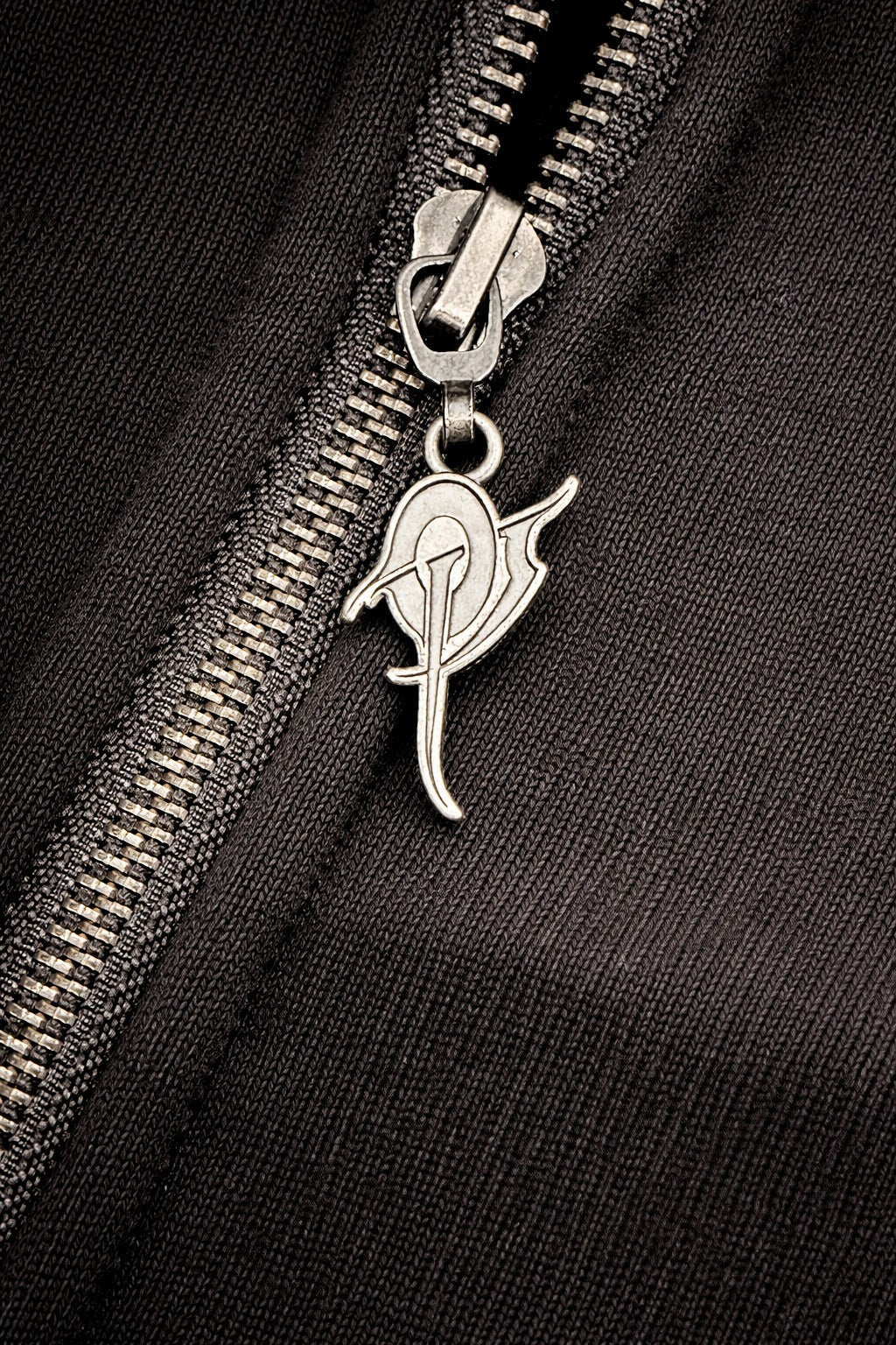 OverPower Strength Wear black cotton fleece crop zip-up hoodie with custom metal zipper and Banshee graphic charm.