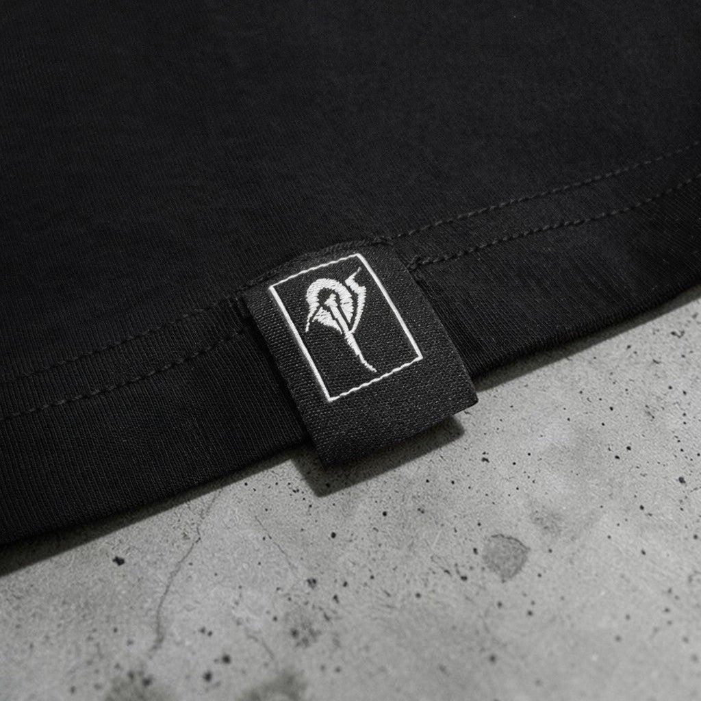 OverPower Strength Wear black oversized cotton blend graphic tee with Hell's Gate logo tag.